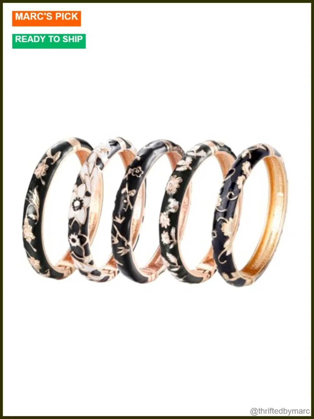 5pc Enamel Cloisonne Flower Bangle Bracelet Set Gold Plated Alloy Jewelry Gift